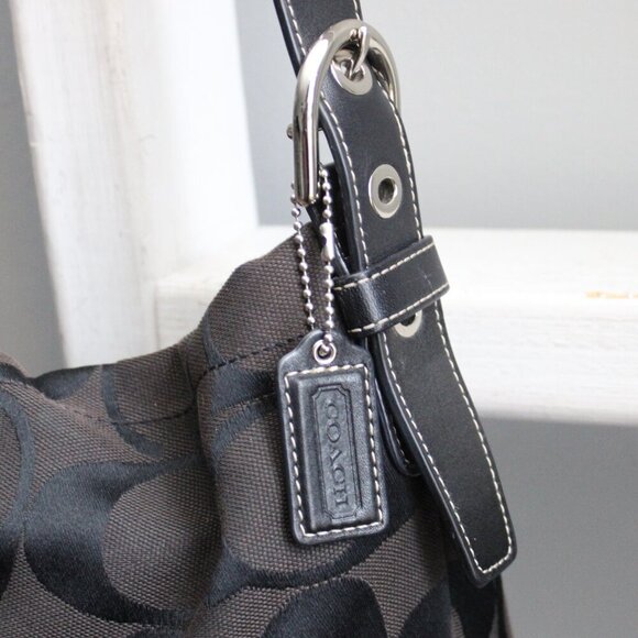 Coach VTG Y2K Black Soho Signature Duffle Canvas Leather Shoulder Crossbody Bag - Picture 6 of 9